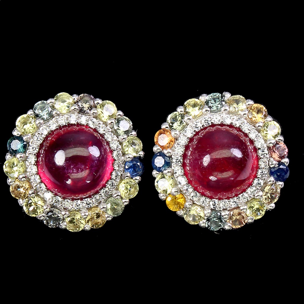 Classy Genuine Pigeon Blood Ruby Sapphire Earrings 500$